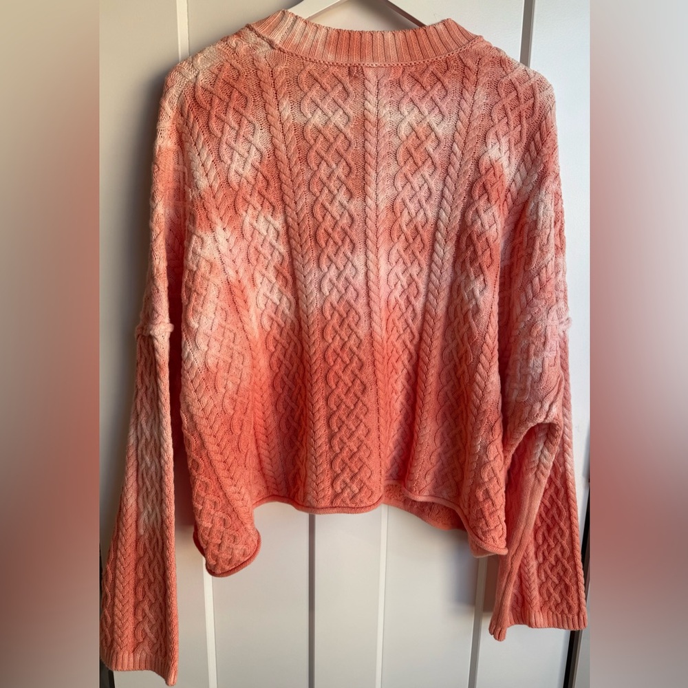 NWOT! Free People Washed Ashore Cable Knit Cardigan Pink Cloud Combo Medium - Picture 5 of 7
